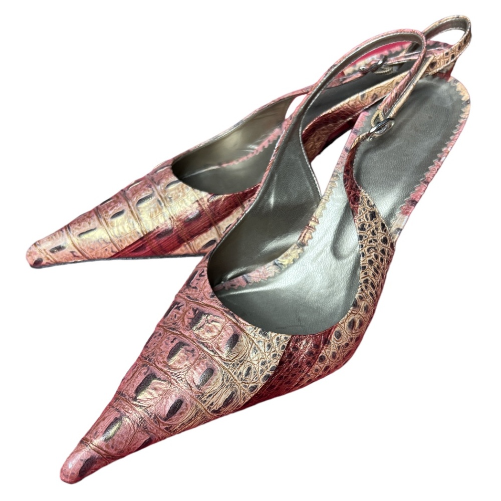 Mikala Camelia Brazil Pointed Toe Textured Leather Wedges Heels Neutral